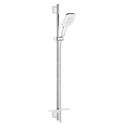 Set de dus Grohe Rainshower SmartActive 130 Cube cu para de dus 3 jeturi  furtun 175cm si bara 90cm  savoniera  moon white