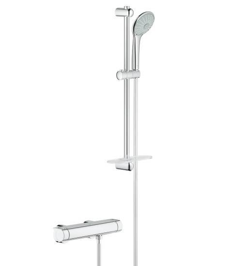 Baterie dus termostatata Grohe Grohtherm 2000 cu set de dus Euphoria 110 Massage cu bara 60cm  crom