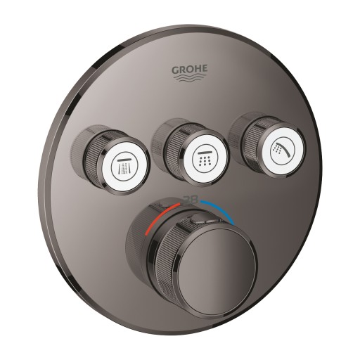 Baterie cada - dus termostatata Grohe Grohtherm SmartControl Round cu 3 functii  montaj incastrat  necesita corp ingropat  hard graphite