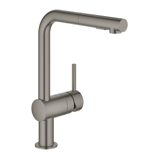Baterie bucatarie Grohe Minta cu dus extractibil dual spray  pipa L  brushed hard graphite