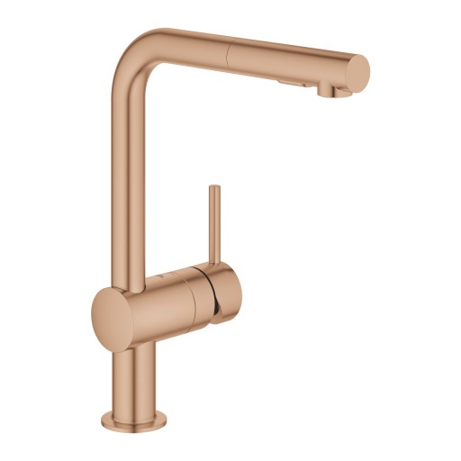 Baterie bucatarie Grohe Minta cu dus extractibil dual spray  pipa L  brushed warm sunset