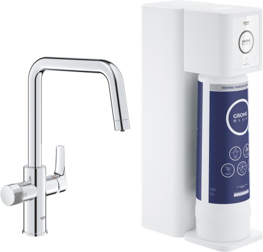 Baterie bucatarie Grohe Blue Pure Eurosmart cu pipa U  sistem filtrare osmoza  starter kit  crom