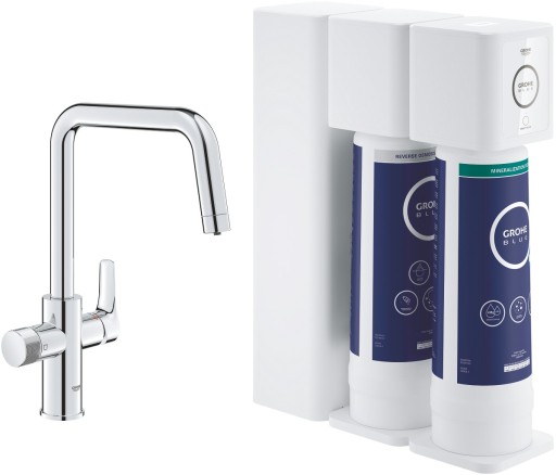 Baterie bucatarie Grohe Blue Pure Eurosmart cu pipa U  sistem filtrare osmoza + mineralizare  starter kit  crom