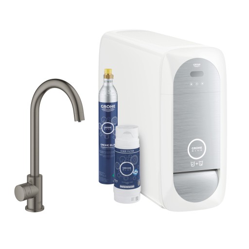 Baterie bucatarie Grohe Blue Home Mono cu pipa C  sistem de filtrare  brushed hard graphite