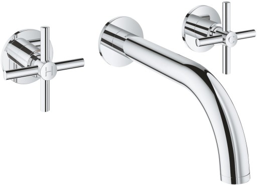 Baterie lavoar Grohe Atrio din 3 elemente  180mm  de perete  manere cruce  necesita corp ingropat  crom