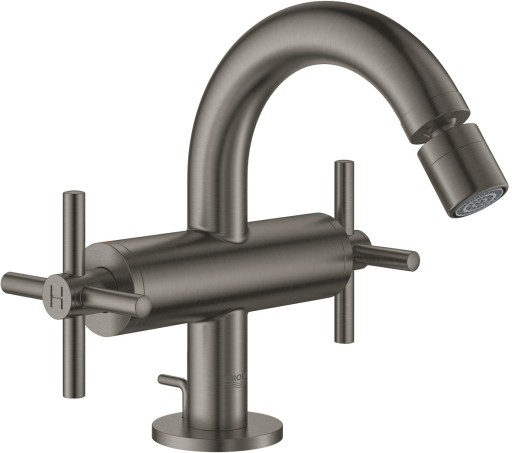 Baterie bideu Grohe Atrio M cu dubla comanda  ventil pop-up  manere cruce  brushed hard graphite