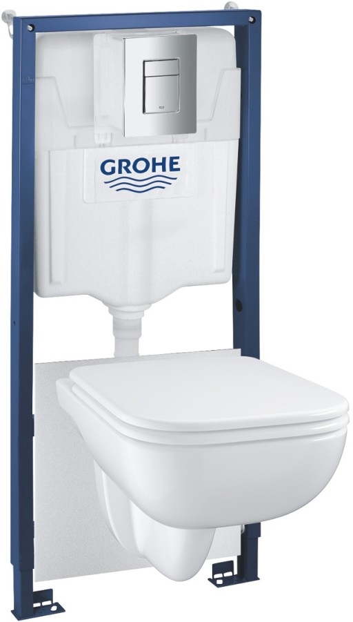 Set complet Grohe Solido 5-in-1 cu vas wc Start Edge si capac  rezervor incastrat cu cadru si clapeta Even crom
