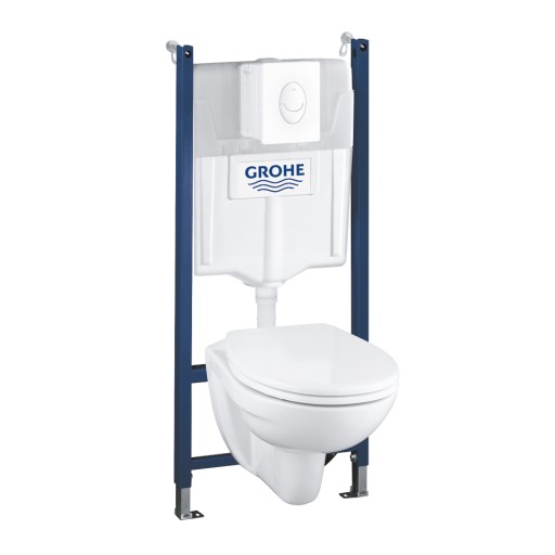 Set complet Grohe Solido Compact 4-in-1 cu rezervor incastrat  clapeta Skate Air alb si vas wc suspendat cu capac inchidere lenta
