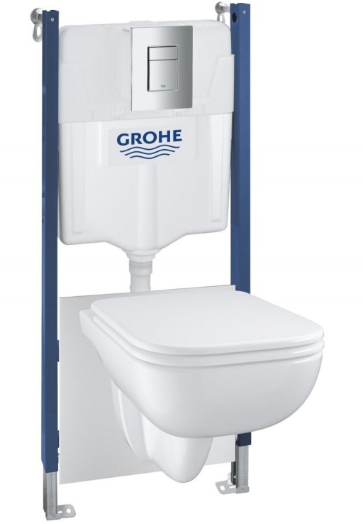 Set complet Grohe Solido Compact 5-in-1 cu vas wc Start Edge  capac  rezervor incastrat cu cadru si clapeta Even crom