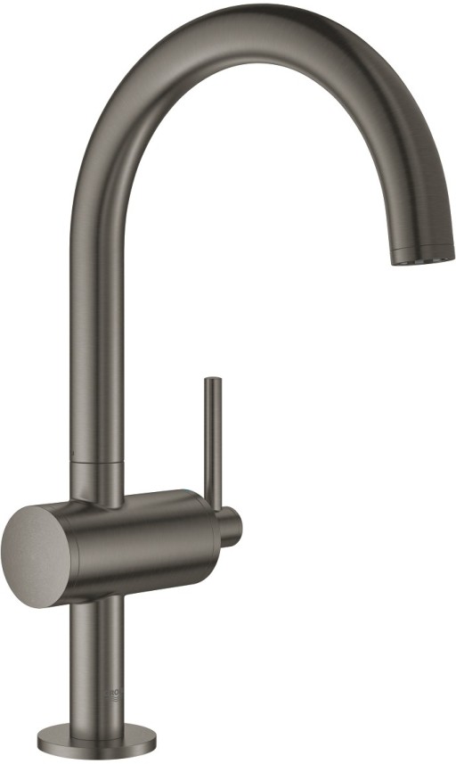 Baterie lavoar Grohe Atrio L cu pipa inalta  ventil click-clack  brushed hard graphite