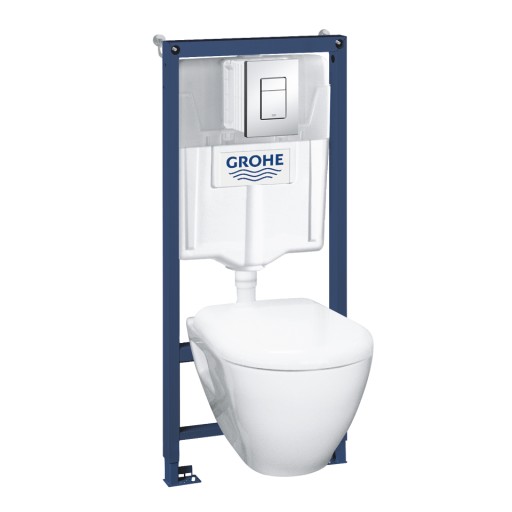 Set complet Grohe Solido Perfect 4-in-1 cu vas wc suspendat cu capac inchidere lenta  rezervor incastrat cu cadru si clapeta Skate Cosmopolitan crom