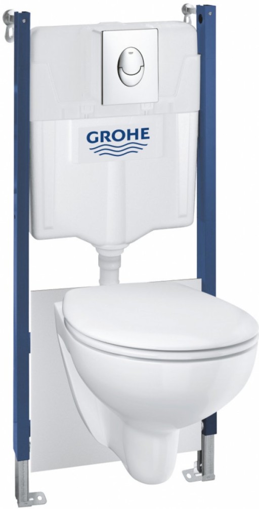 Set complet Grohe Solido Compact 4in1  cu vas wc suspendat Bau Ceramic cu capac inchidere lenta  rezervor incastrat cu cadru si clapeta Start crom