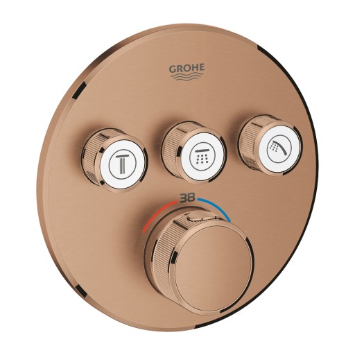 Baterie cada - dus termostatata Grohe Grohtherm SmartControl Round cu 3 functii  montaj incastrat  necesita corp ingropat  brushed warm sunset