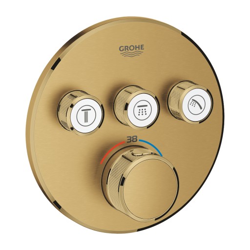Baterie cada - dus termostatata Grohe Grohtherm SmartControl Round cu 3 functii  montaj incastrat  necesita corp ingropat  brushed cool sunrise