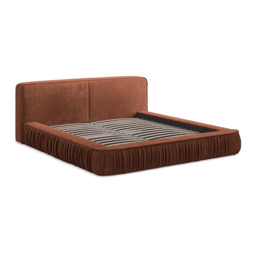 Pat dublu tapițat în nuanța teracotă cu spațiu de depozitare cu o grilă de 180x200 cm Keoni - Makamii