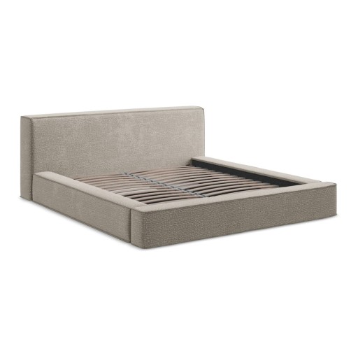 Pat dublu tapițat taupe cu spațiu de depozitare cu grilă 140x200 cm Noho - Makamii