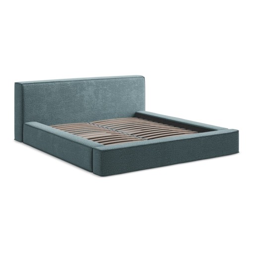 Pat dublu tapițat albastru cu spațiu de depozitare cu grilă 140x200 cm Noho - Makamii