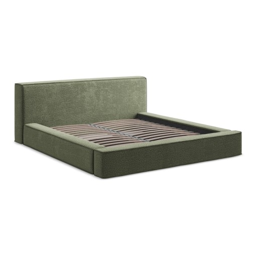 Pat dublu tapițat verde cu spațiu de depozitare cu grilă 160x200 cm Noho - Makamii