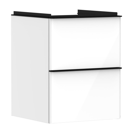 Dulap baza suspendat Hansgrohe Xelu Q cu 2 sertare  48cm  alb lucios  manere negru mat