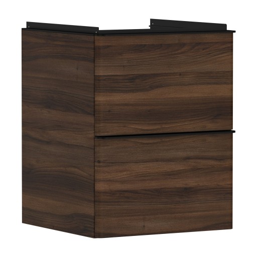 Dulap baza suspendat Hansgrohe Xelu Q cu 2 sertare  48cm  nuc inchis  manere negru mat