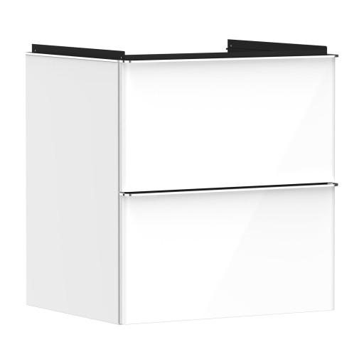Dulap baza suspendat Hansgrohe Xelu Q cu 2 sertare  58cm  alb lucios  manere crom