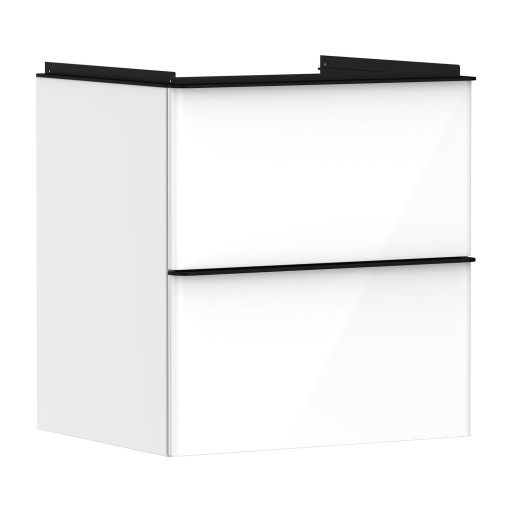Dulap baza suspendat Hansgrohe Xelu Q cu 2 sertare  58cm  alb lucios  manere negru mat