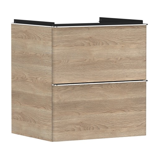 Dulap baza suspendat Hansgrohe Xelu Q cu 2 sertare  58cm  stejar natur  manere crom