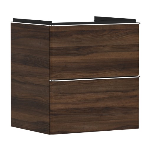 Dulap baza suspendat Hansgrohe Xelu Q cu 2 sertare  58cm  nuc inchis  manere crom
