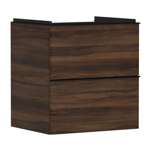 Dulap baza suspendat Hansgrohe Xelu Q cu 2 sertare  58cm  nuc inchis  manere negru mat