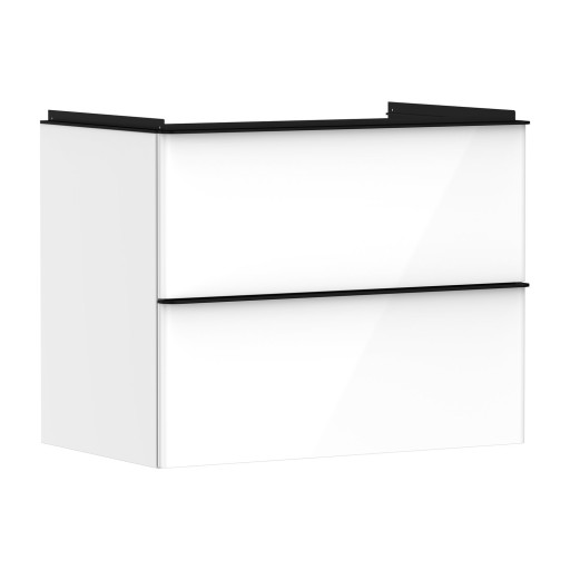 Dulap baza suspendat Hansgrohe Xelu Q cu 2 sertare  78cm  alb lucios  manere negru mat
