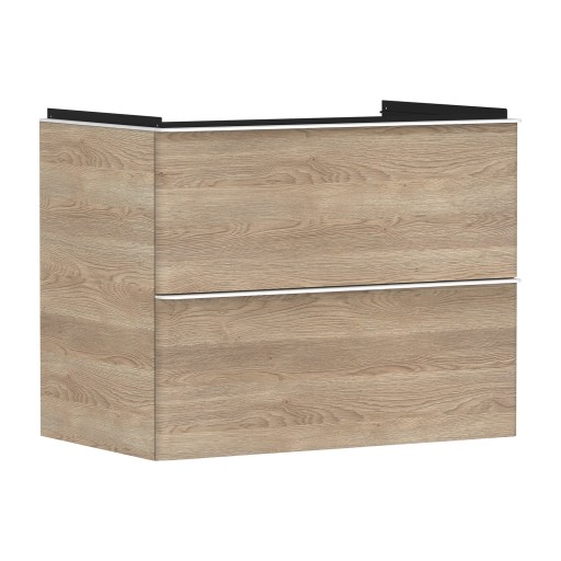 Dulap baza suspendat Hansgrohe Xelu Q cu 2 sertare  78cm  stejar natur  manere alb mat