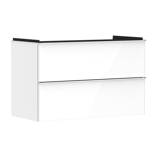 Dulap baza suspendat Hansgrohe Xelu Q cu 2 sertare  98cm  alb lucios  manere crom