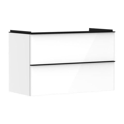 Dulap baza suspendat Hansgrohe Xelu Q cu 2 sertare  98cm  alb lucios  manere negru mat