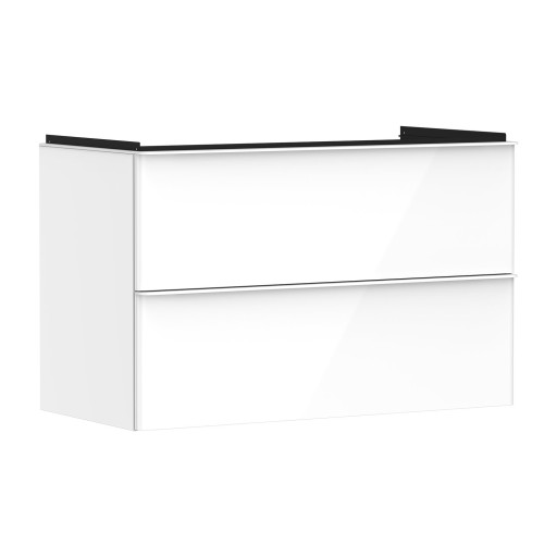 Dulap baza suspendat Hansgrohe Xelu Q cu 2 sertare  98cm  alb lucios  manere alb mat