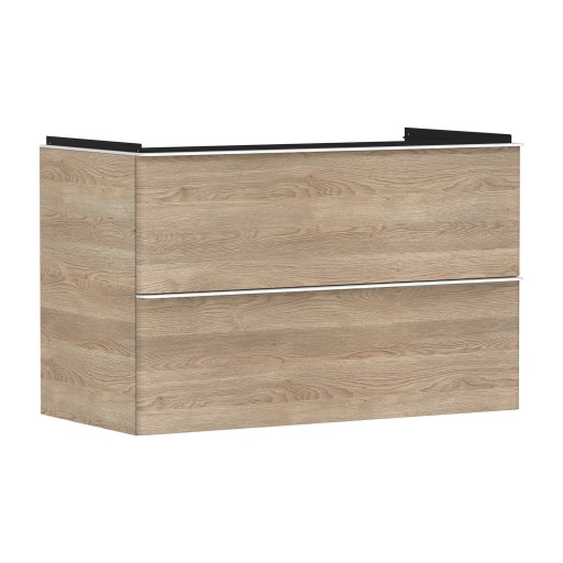 Dulap baza suspendat Hansgrohe Xelu Q cu 2 sertare  98cm  stejar natur  manere crom