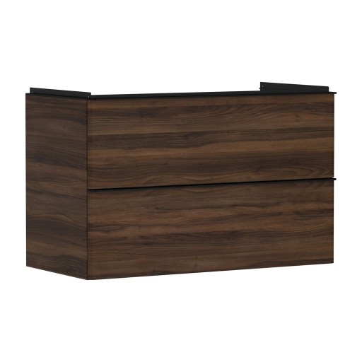 Dulap baza suspendat Hansgrohe Xelu Q cu 2 sertare  98cm  nuc inchis  manere negru mat