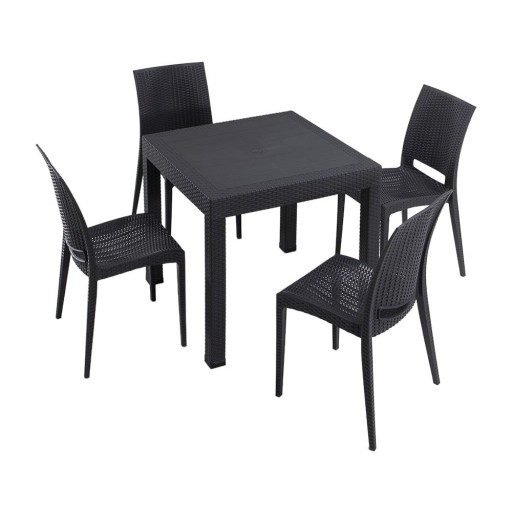 Set de dining pentru grădină gri antracit din ratan artificial pentru 4 persoane Rattan – Floriane Garden