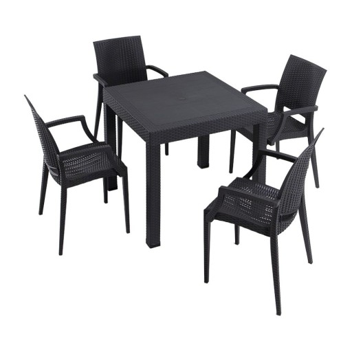 Set de dining pentru grădină gri antracit din ratan artificial pentru 4 persoane Rattan – Floriane Garden