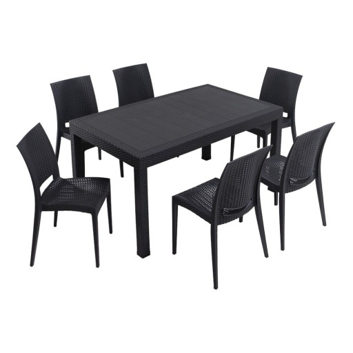 Set de dining pentru grădină gri antracit din ratan artificial pentru 6 persoane Rattan – Floriane Garden