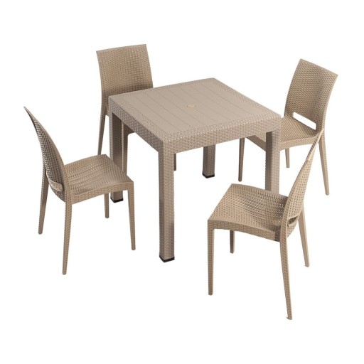 Set de dining pentru grădină bej din ratan artificial pentru 4 persoane Rattan – Floriane Garden