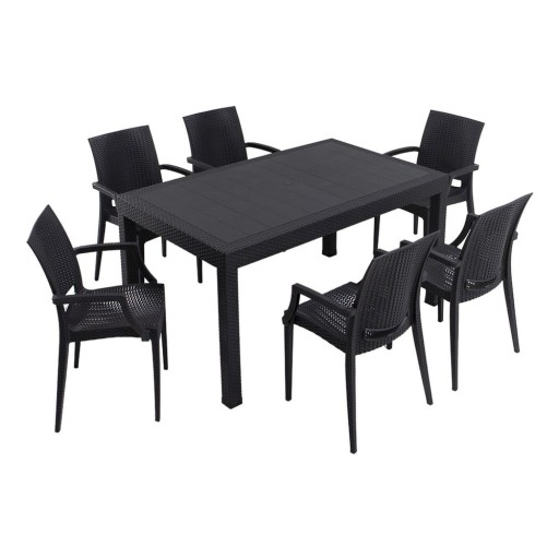 Set de dining pentru grădină gri antracit din ratan artificial pentru 6 persoane Rattan – Floriane Garden