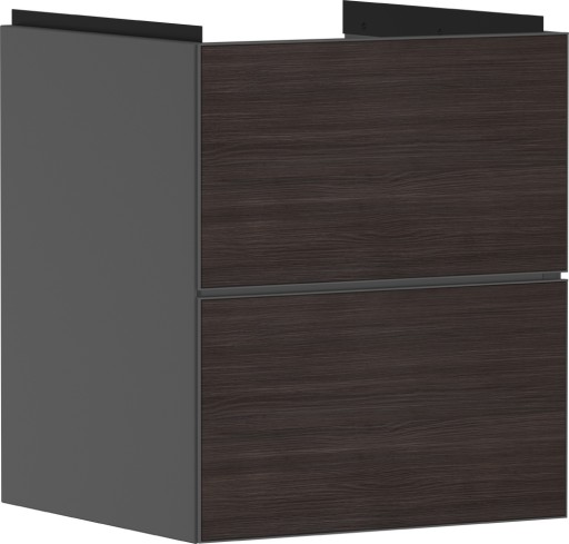 Dulap baza suspendat Hansgrohe Xevolos E cu 2 sertare  48cm  corp gri mat  front stejar inchis