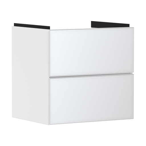 Dulap baza suspendat Hansgrohe Xevolos E cu 2 sertare  58cm  corp alb mat  front alb metalic