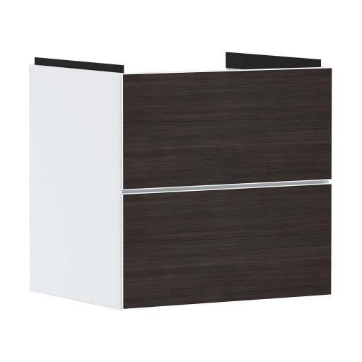 Dulap baza suspendat Hansgrohe Xevolos E cu 2 sertare  58cm  corp alb mat  front stejar inchis