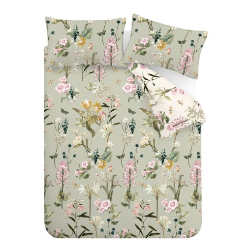 Lenjerie de pat verde-deschis din bumbac pentru pat de o persoană 135x200 cm Exotic Floral – RHS
