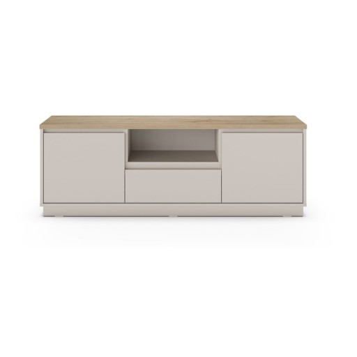 Comodă TV bej cu aspect de lemn de stejar 161x55x40 cm Loreta – Marckeric