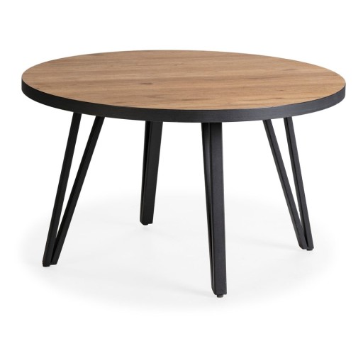 Măsuță de cafea neagră/în culoare naturală rotundă cu blat cu aspect de lemn de stejar ø 80 cm Sindi – Marckeric