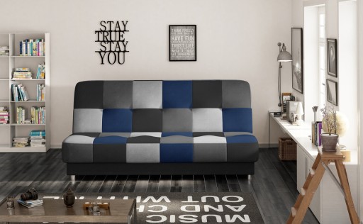 Canapea extensibila 3 locuri, ELTAP, Cayo, 192x90x90 cm, lemn/poliester, negru/albastru