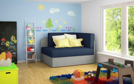 Canapea extensibila 2 locuri, ELTAP, Rosa, 104x75x60 cm, lemn/poliester, albastru inchis/gri