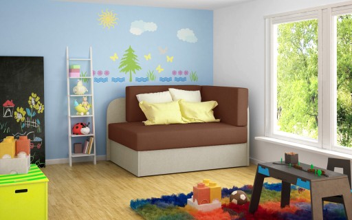 Canapea extensibila 2 locuri, ELTAP, Rosa, 104x75x60 cm, lemn/poliester, maro deschis/bej